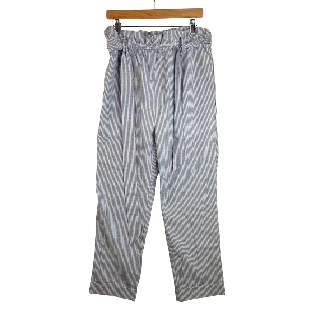 New Andree Striped High Waisted Paperbag Pants‎ size Large Blue/White